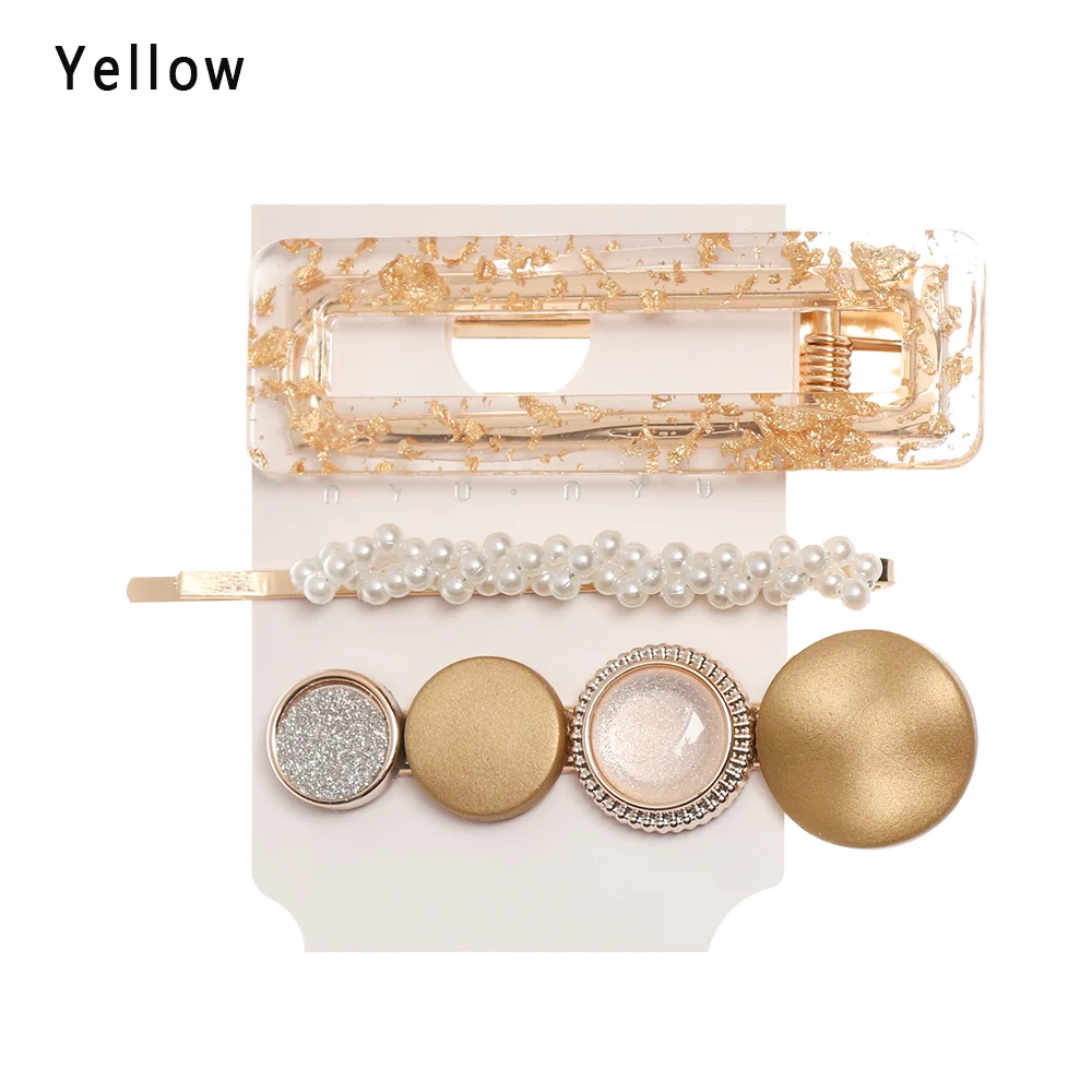 3PCS/Set Fashion Pearls Acetate Geometric Hair Clips For Women Girls Headband Sweet Hairpins Barrettes Hair Accessories Set - Цвет: yellow