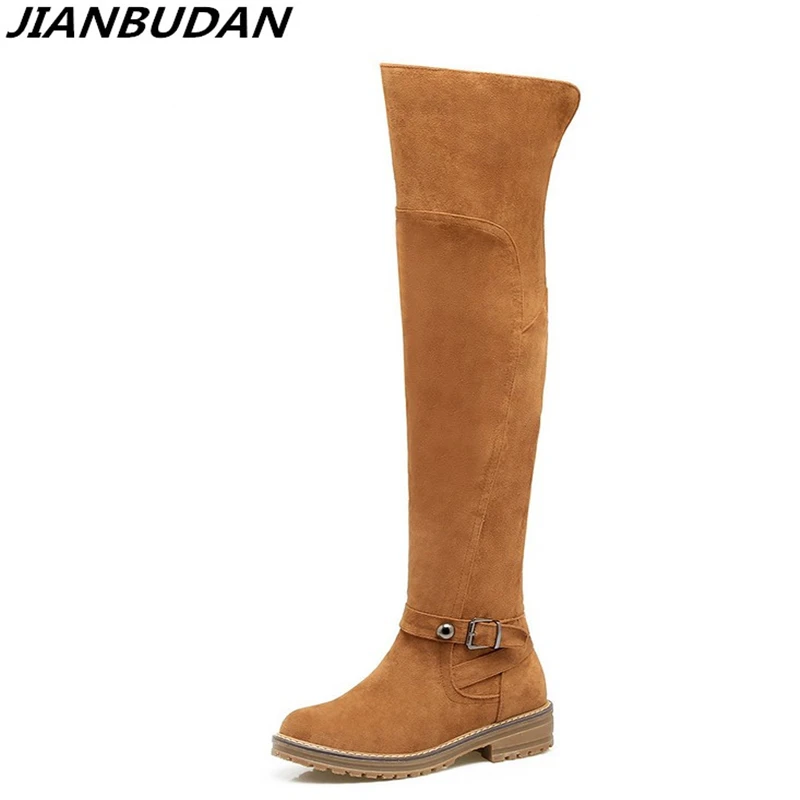 

JIANBUDAN Large size belt buckle ladies boots matte surface over knee knight boots non-slip zipper autumn and winter boots 34-43