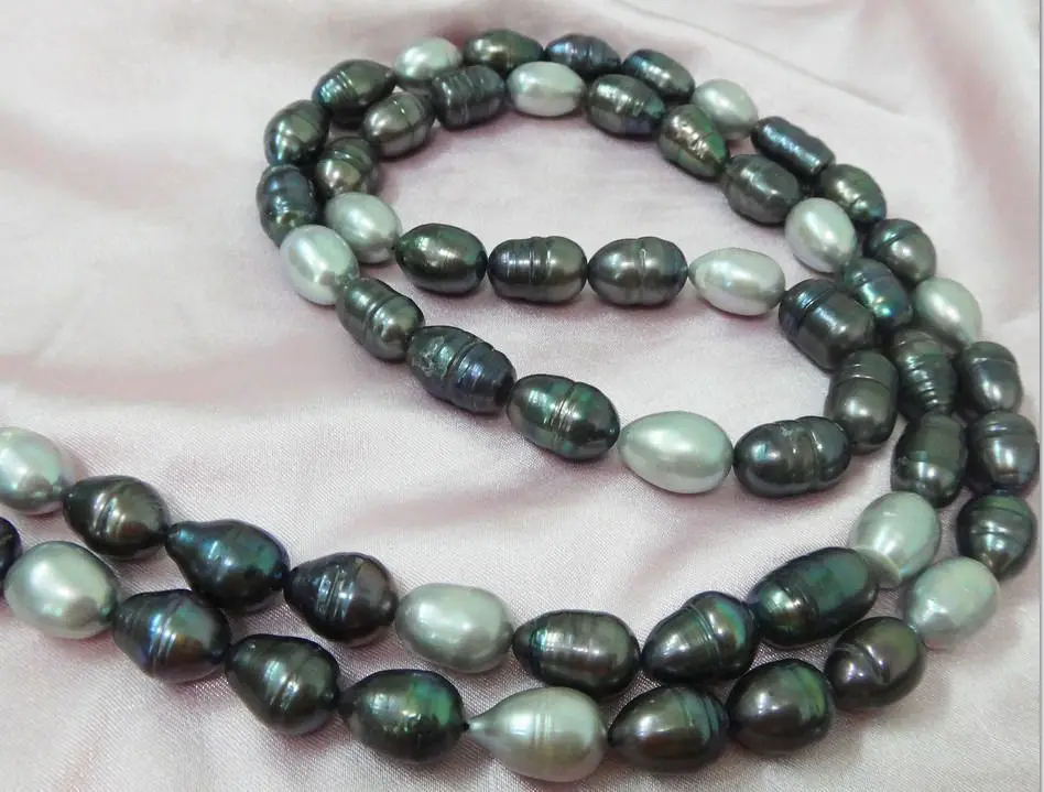

HOT## Wholesale >>> 50"10-15MM GENUINE TAHITIAN NATURAL BLACK GRAY DROP PEARL NECKLACE 14KGP