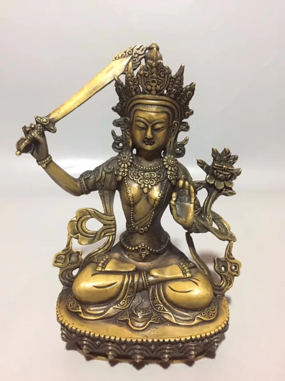 

Collection Tibet Bronze handmade Manjusri Guanyin statue,Home/office desk Buddhist temple decoration Buddha sculpture