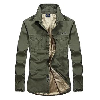 

Shirt Men Autumn Mens Shirts Casual Warm Fleece Long Sleeve Turn-down Collar Solid chemise homme Slim Fit Plus Size S-4XL Shirt