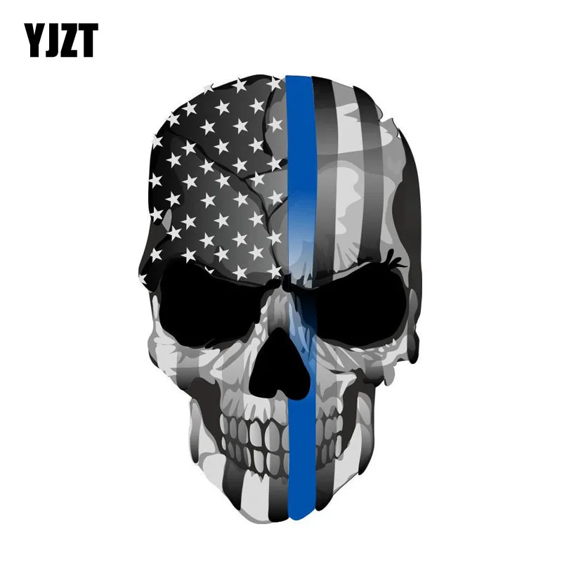 

YJZT 10.8CM*17CM Accessories Punisher Skull Blue Line USA Car Sticker Decal PVC 6-0007