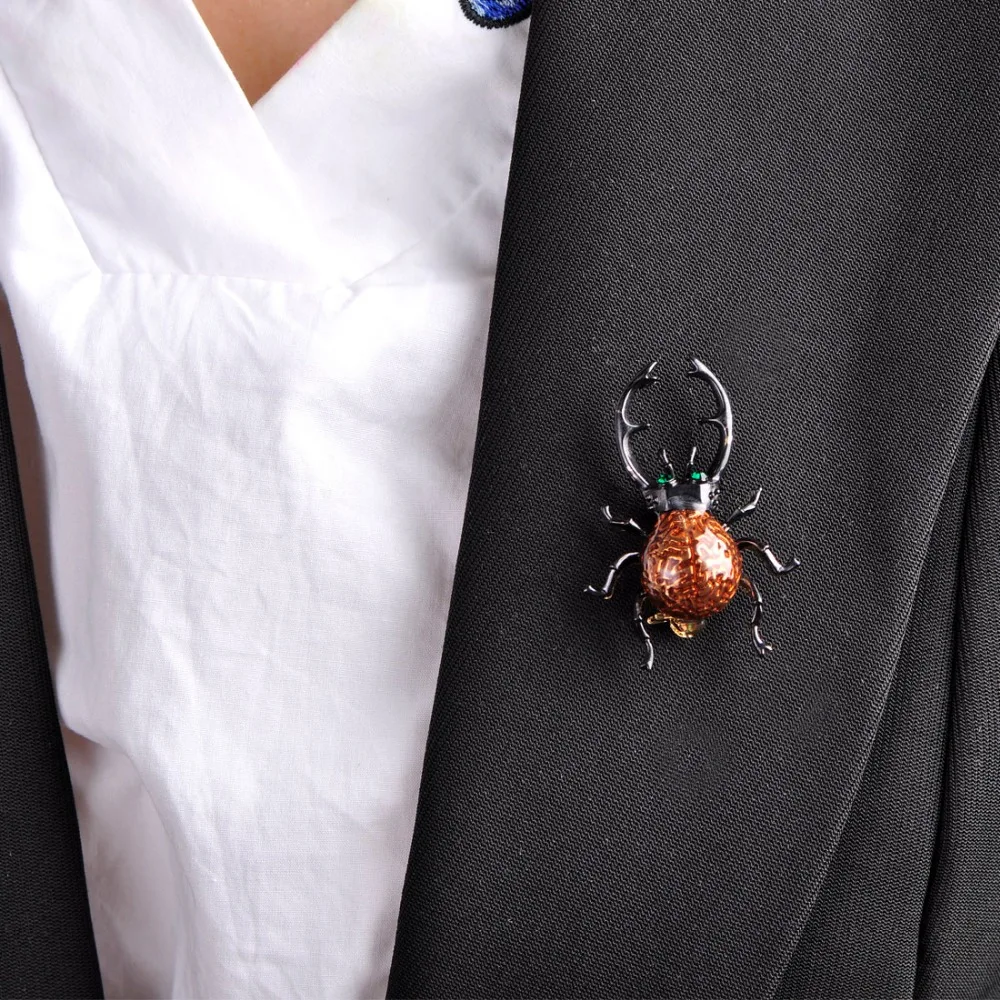 Funmor маленькая эмалированная черная брошь с жуком золотого цвета реалистичная