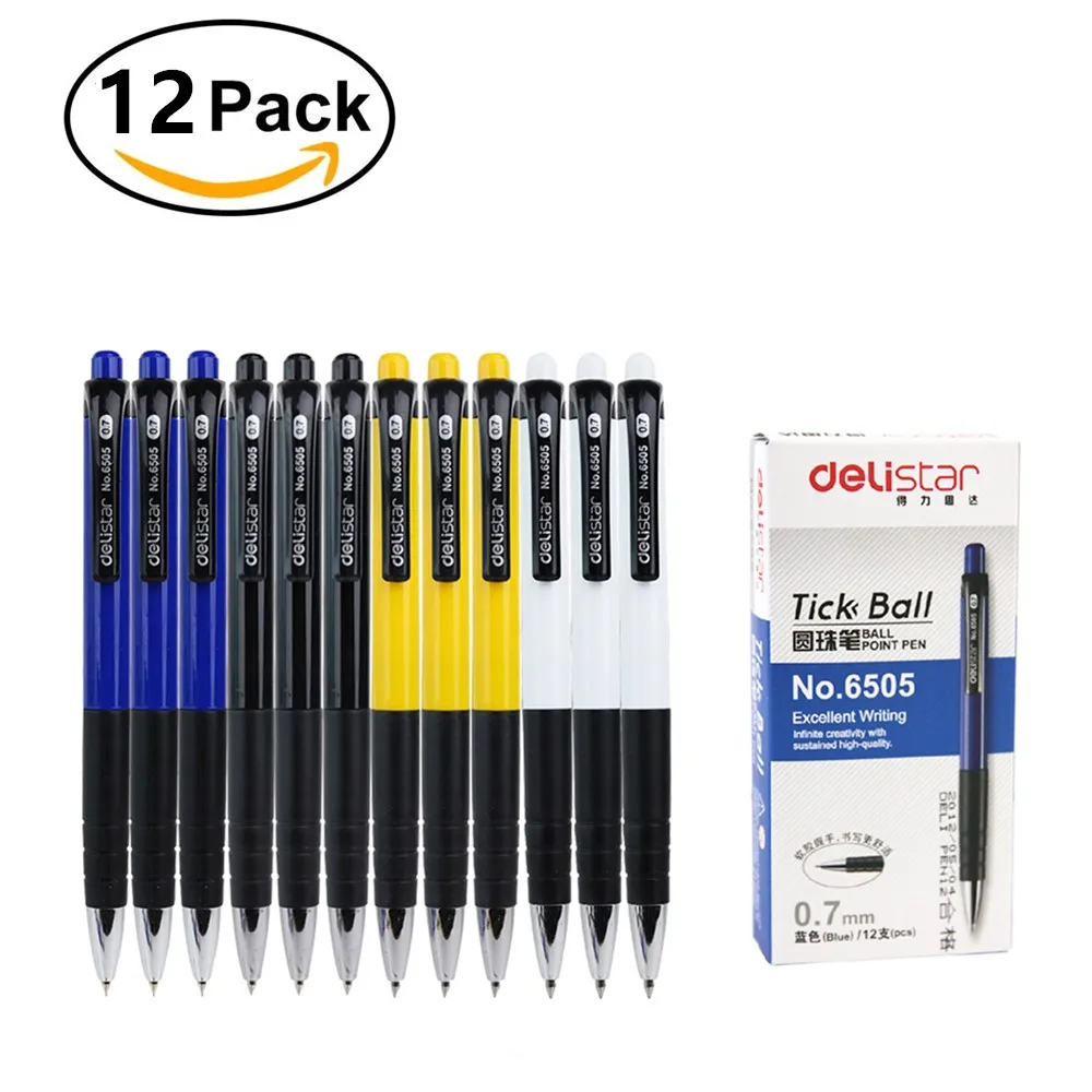 

12pcs/pack Retractable Ballpoint Pen Comfortable Writing Ball Pen Fine Point 0.7 mm Blue Ink