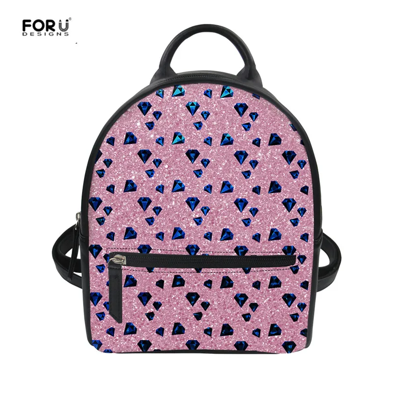 FORUDESIGNS Fashion PU Leather Mini Backpack for Women Pink Diamond Small Travel Bagpack Youth ...