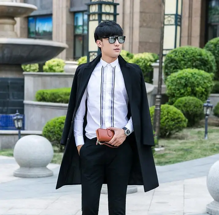 Mens coat business casual suit collar long coat mens single-breasted woolen coats mens cashmere coat black blue casaco masculino Mens coat business casual suit collar long coat mens single-breasted woolen coats mens cashmere coat black blue casaco masculino