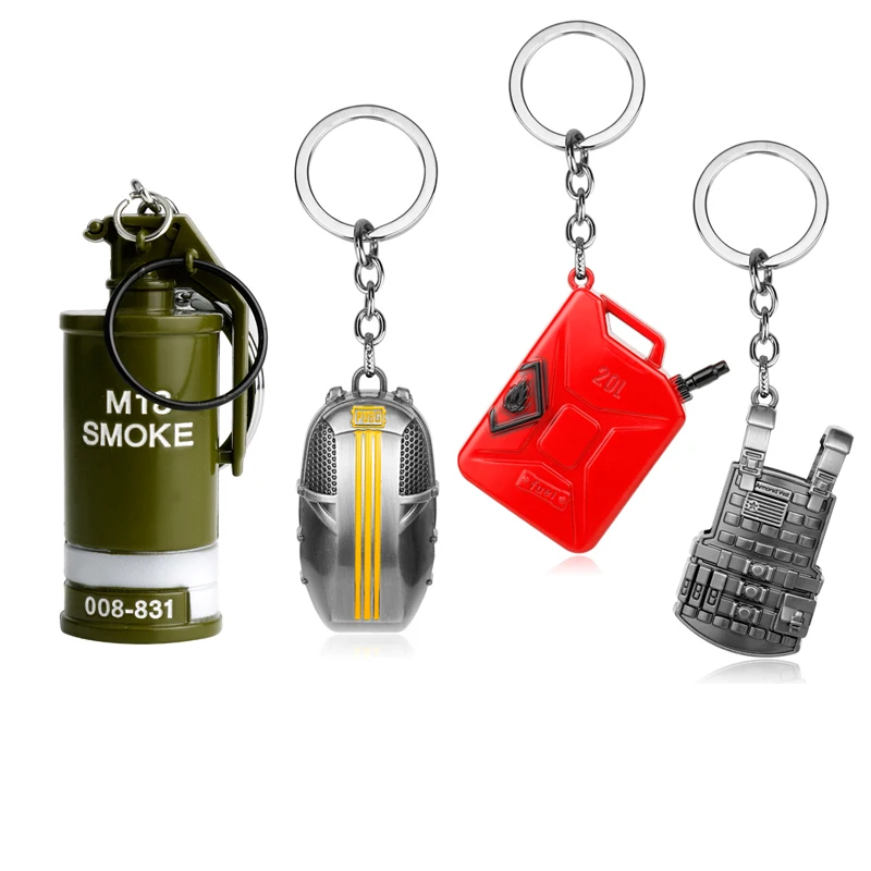 

PUBG Cosplay Costume Keychain Helmet Aircraft Airplane Alloy Model Key Chains llaveros Fuel M18 SMOKE Pendant Necklace