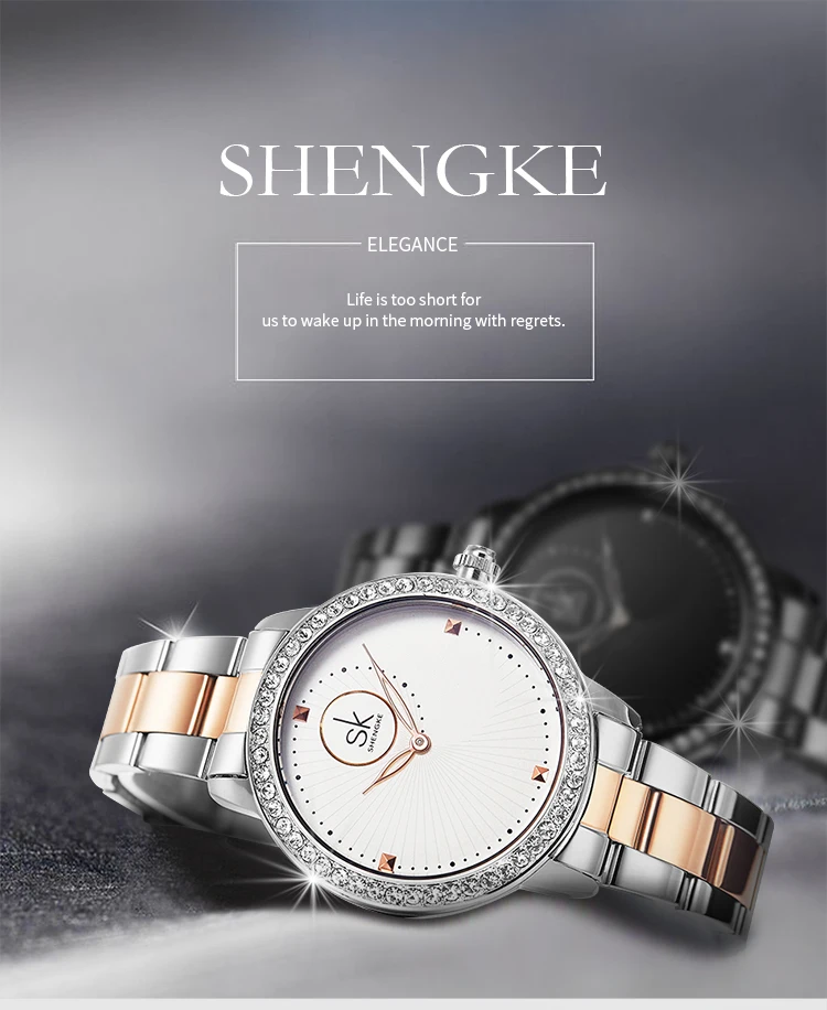SK женские часы женские модные часы SHENGKE дизайнерские женские роскошные бриллиантовые кварцевые наручные часы из розового золота подарки для женщин