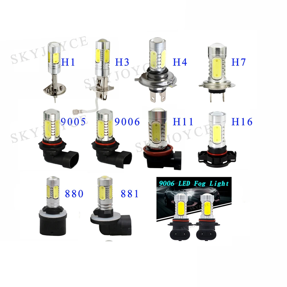 1 Pair Super Bright 12V 7.5W H1 LED Fog Lamp H3 H7 H11 9005 9006 880 881 White Yellow COB Auto Car Headlight LED Fog Bulb Lamp (4)