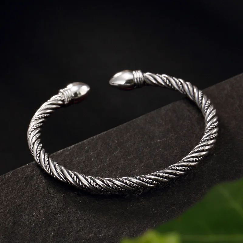 

2018 Time-limited Bangle Thai Restoring Ancient Ways Do Old Weaving Twisted Lines Open Ms Sterling Bangle Bracelet Wholesale