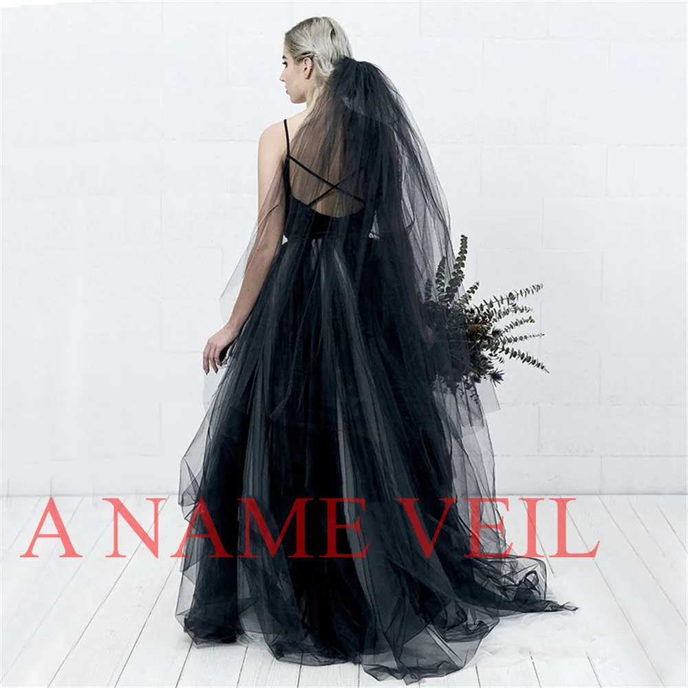Длинная фата для невесты двухслойная из фатина цвет черный юбка Фата|Свадебные