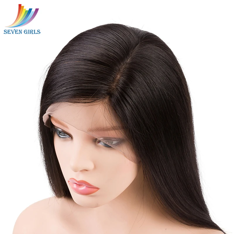 Sevengirls 1*5 Lace Front Human Hair Wigs Brazilian Straight Natural Color 8-26 Inch Middle Ratio Virgin Hair Side Part Wigs