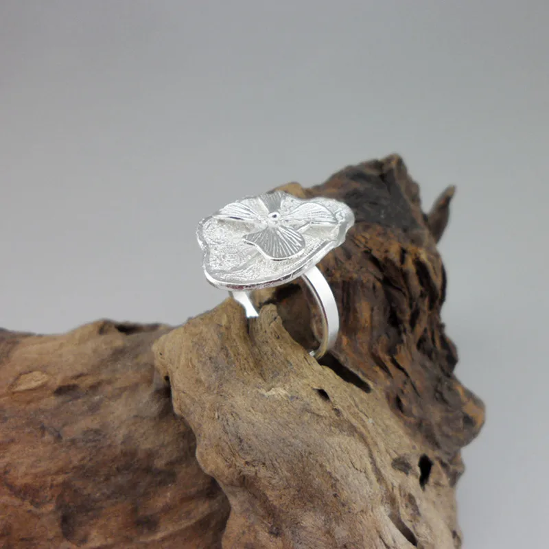 

Lotus leaf 999 sterling silver rings for women Girl Ladies Genuine Silver Ring Adjustable Handmade Jewelry Party Wedding Luxury
