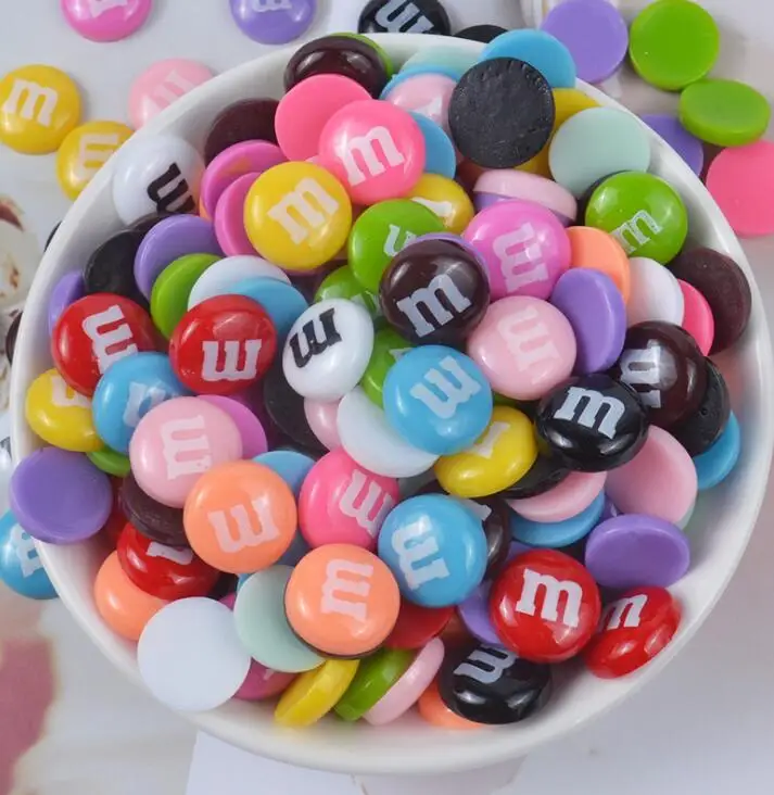 

kawaii resin M bean chocolate cabochons 15mm for DIY phone case decoration
