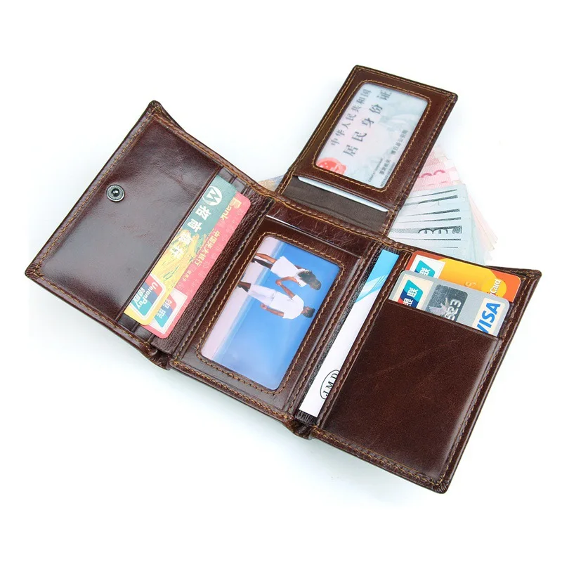 

MAHEU Luxury Brand Designer Full Grain Genuine Leather Short Wallet For man 3 Folds Pure Leather Wine Purse 2019 Hot New Fashion