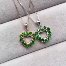 Натуральный Диопсид кулон S925 серебро Природный камень кулон Цепочки и ожерелья Модный Романтический персик сердца женщин ребенок партия ювелирные изделия