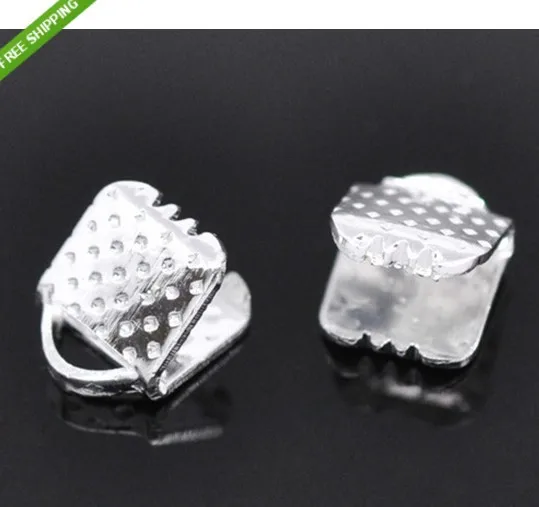 

Silver plated 500X 8mm jewelry findings ribbon cord clamps clasp clips tips crimp end caps ribbon crimps ends findings