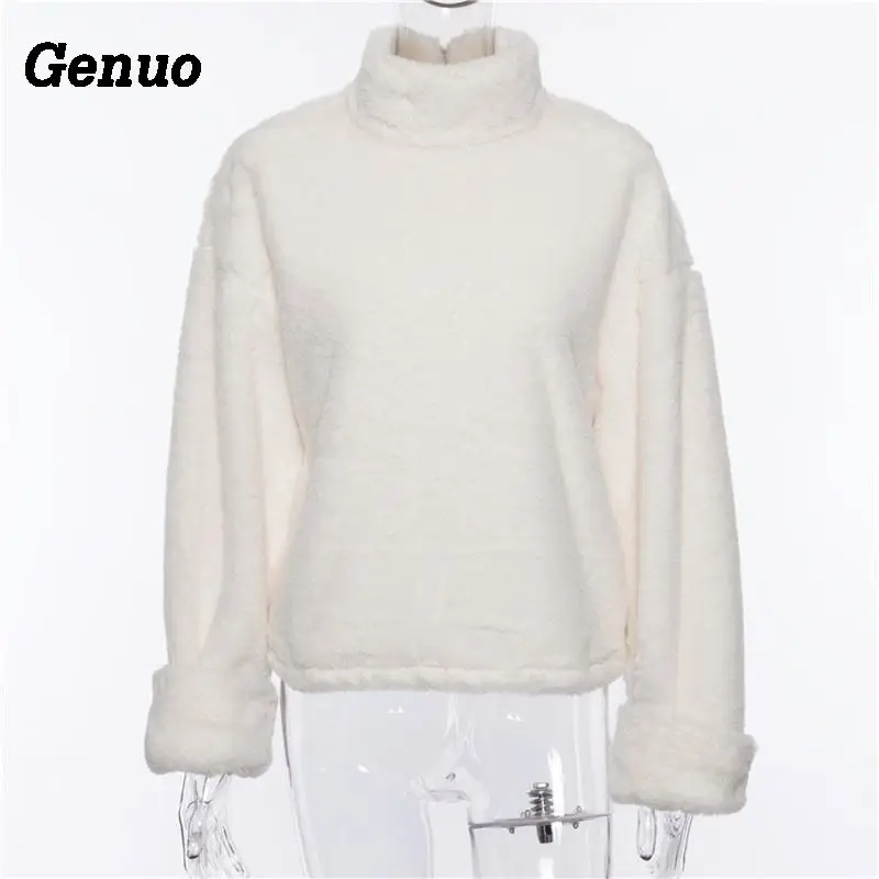 Genuo long sleeve turtleneck white soft plush sweater women 2018 autumn winter casual thick warm faux fur pullover tops women Genuo long sleeve turtleneck white soft plush sweater women 2018 autumn winter casual thick warm faux fur pullover tops women