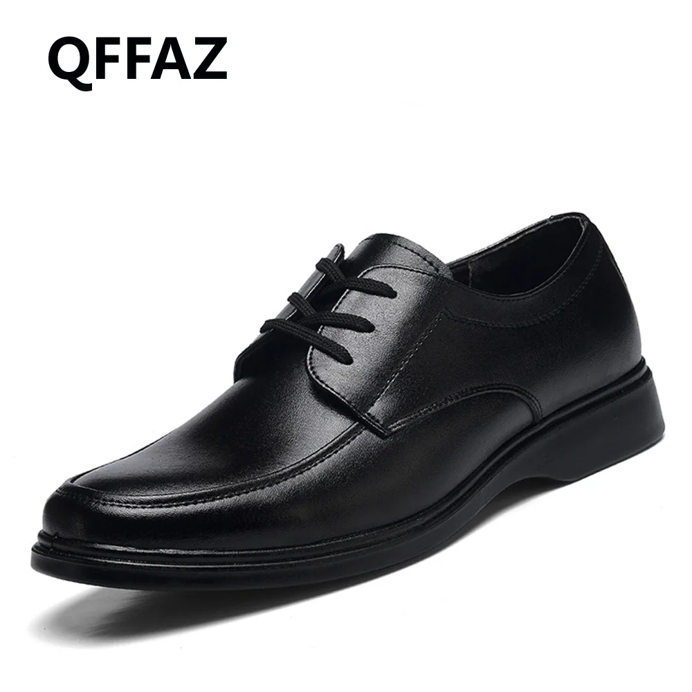 

QFFAZ New Men shoes high quality leather round toe wedding shoes dress men shoes male formal oxfords shoes men