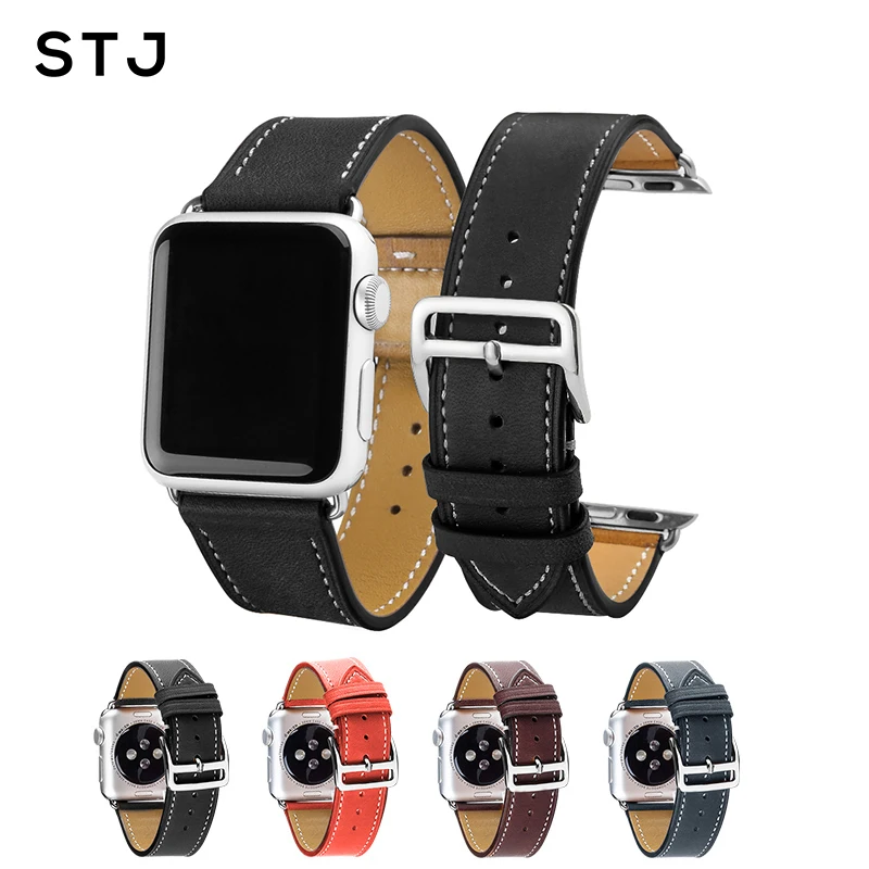 STJ Brand Calfskin Leather Watchband For Apple Watch Band 38mm 42mm Series 4/3/2/1 Leather For iWatch Sports Strap 40mm 44mm