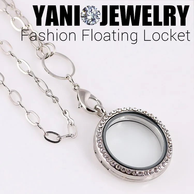 

10pcs/lot Shuyani Mix Colors 30mm Round Magnetic Glass Floating Charm Locket With Rhinestones (chains included for free)