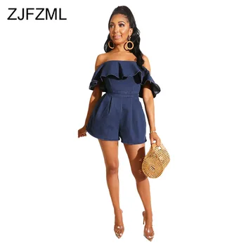 off the shoulder denim playsuit