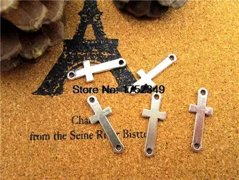 

105pcs-Cross charms, Antique Silver Sideways Mini Cross Charm / Pendant connector 26x10mm