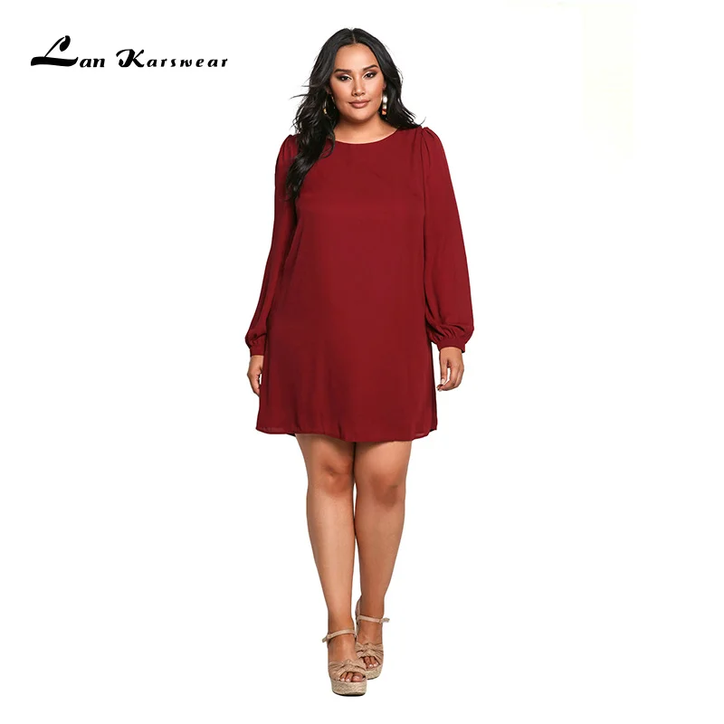 

Lan Karwear 2018 Autumn Long sleeved O-neck Loose Casual Chiffon Loose Dresses Mini Dresses Vestido De Festa Free Shipping XXXL