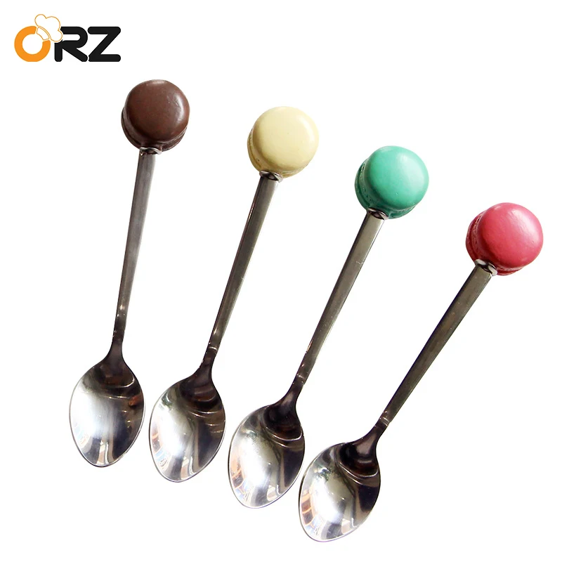 ORZ 4PCS Macaron Shape Spoons Creative Stainless Steel Tea Dessert