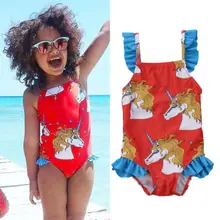 Для новорожденных милые девушки милые Единорог животных печати оборками Купальники для малышек Купальник бикини Одежда новые летние