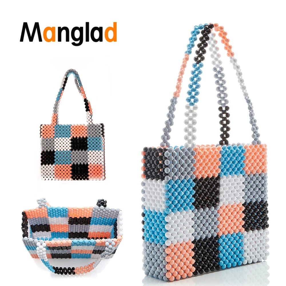 

Manglad Luxury Design Acrylic Beading Bag Handmade Colorful Bead Diamond Handbag Handmade Woven Pearls Small Tote Evening Bags