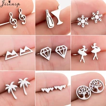 Jisensp Stainless Steel Ballet Earrings for Women Mickey Earing Fashion Tree of Life Stud Earring Girls Jewelry Kids Accessories hollow tree of life stainless steel colorful earrings
