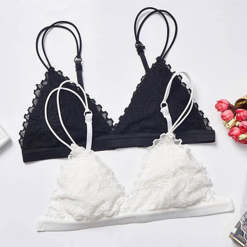 Gumprun New Wire Free Underwear Sexy Lace Beauty Back Triangle Cup Bra Seamless Bralette Comfortable Push up Bras For Women