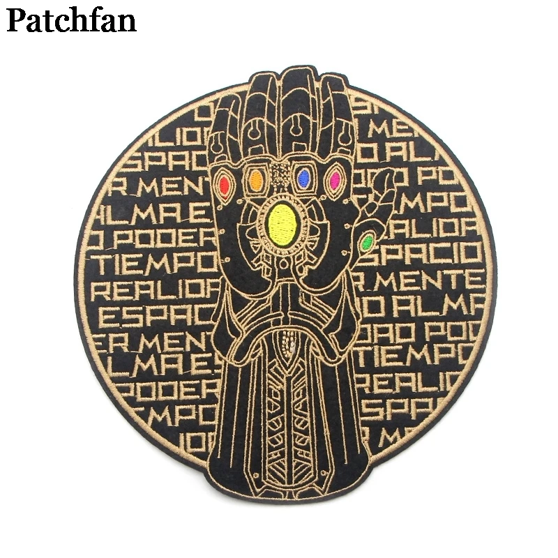 

Patchfan Thanos Infinity Gauntlet Embroidered Iron on Patches para Clothing Clothes Appliques cosplay bag badges Stickers A2022