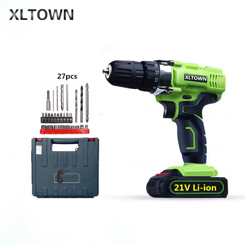 

XLTOWN 21V electric screwdriver with a box and 27 bits rechargeable lithium battery household cordless hand drill power Tools