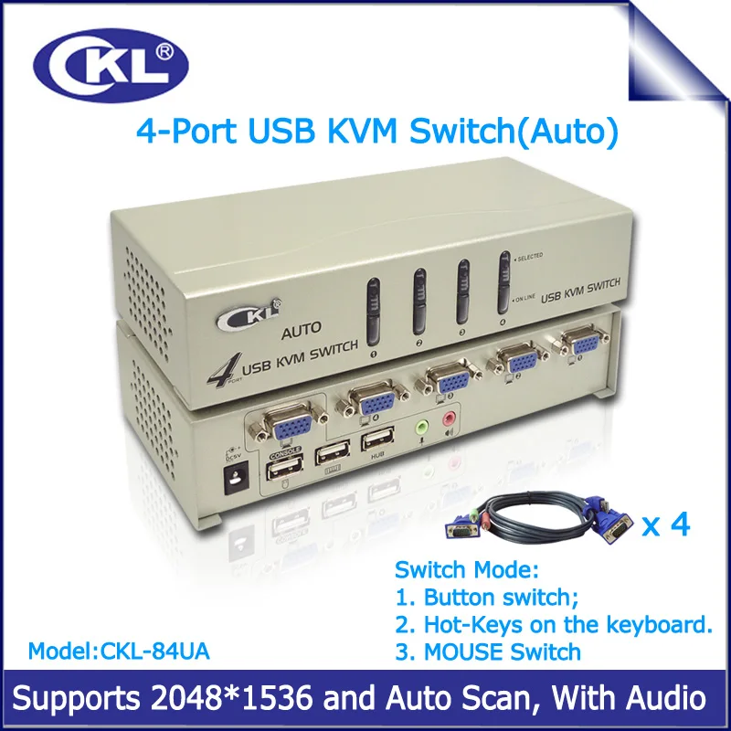 Коммутатор CKL с 4 портами USB VGA KVM поддержка портов аудио и автоматического