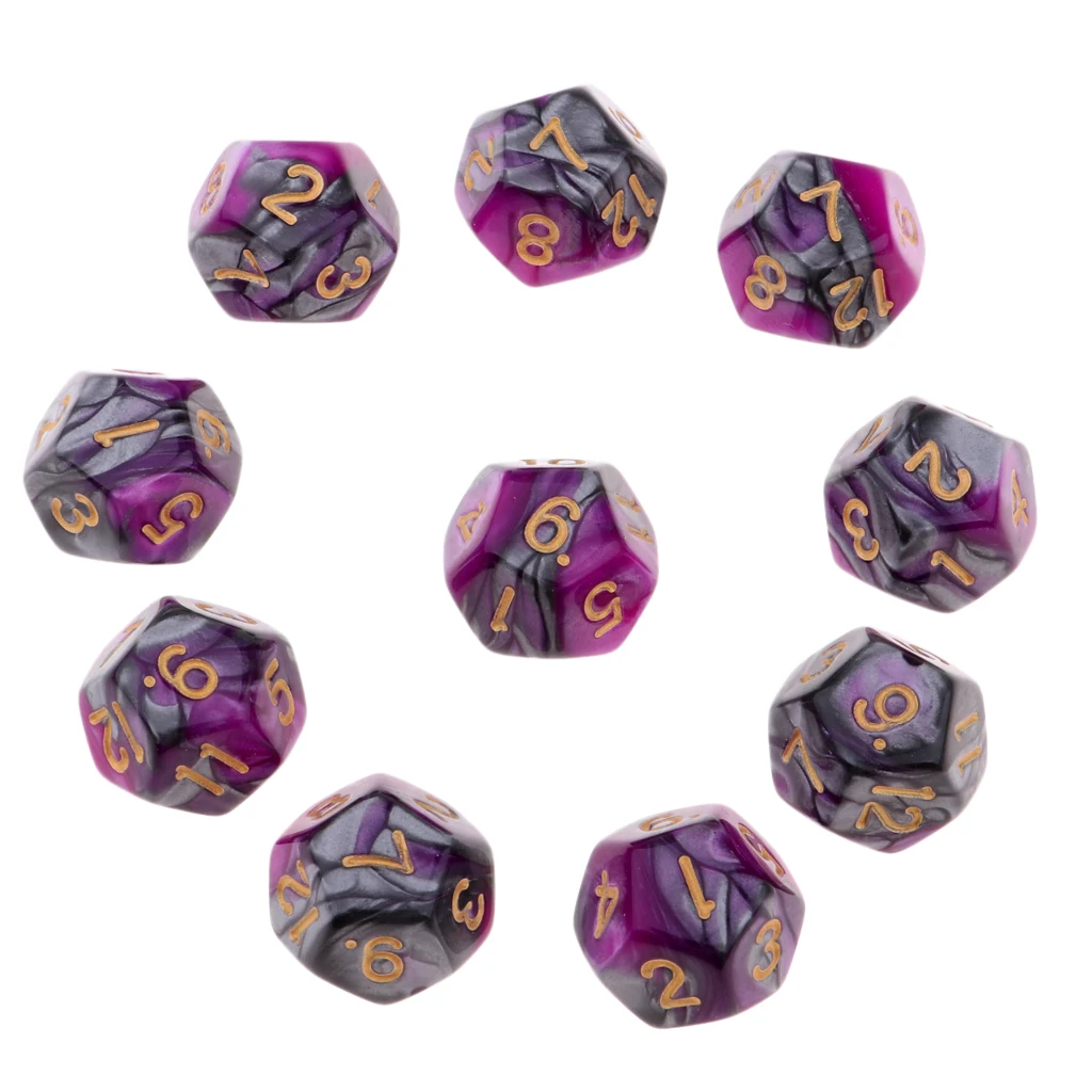 Pack of 10 Multi-sided Dice Polyhedron Dice Set D12 for D&D / TRPG Tabletop Game Role Playing Dices