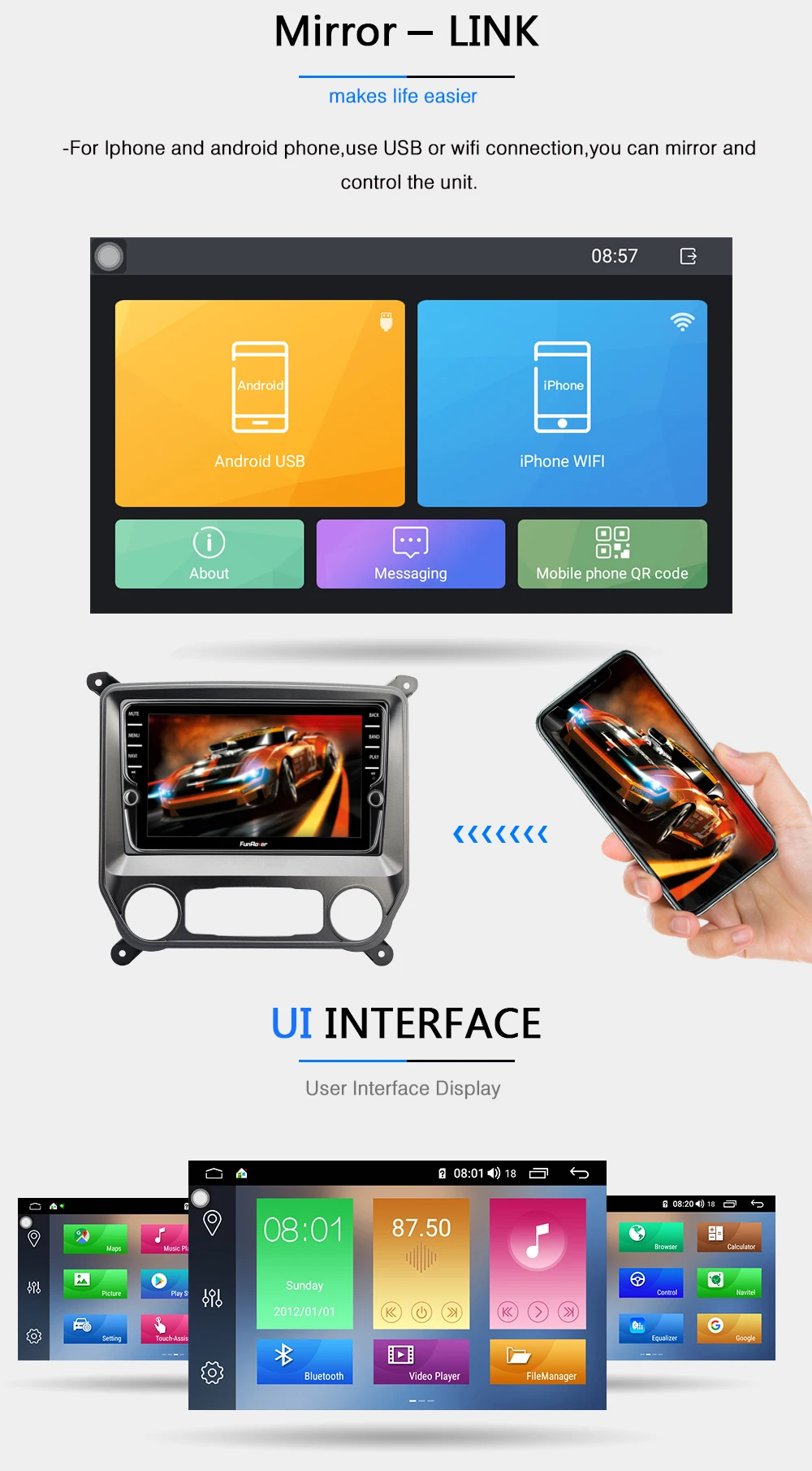 Sale Funrover 8 cores android 9.0 2 din car dvd player For Chevrolet Silverado 2014-2019 stereo multimedia radio gps navigation navi 13