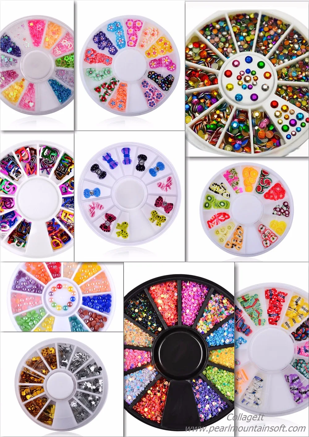 

3D Cystal Colourful Nail Art Decoration Wheel,Harf Pearl Stone Sequins Nail Art Rhinestones Different shapes Manicure Supplies