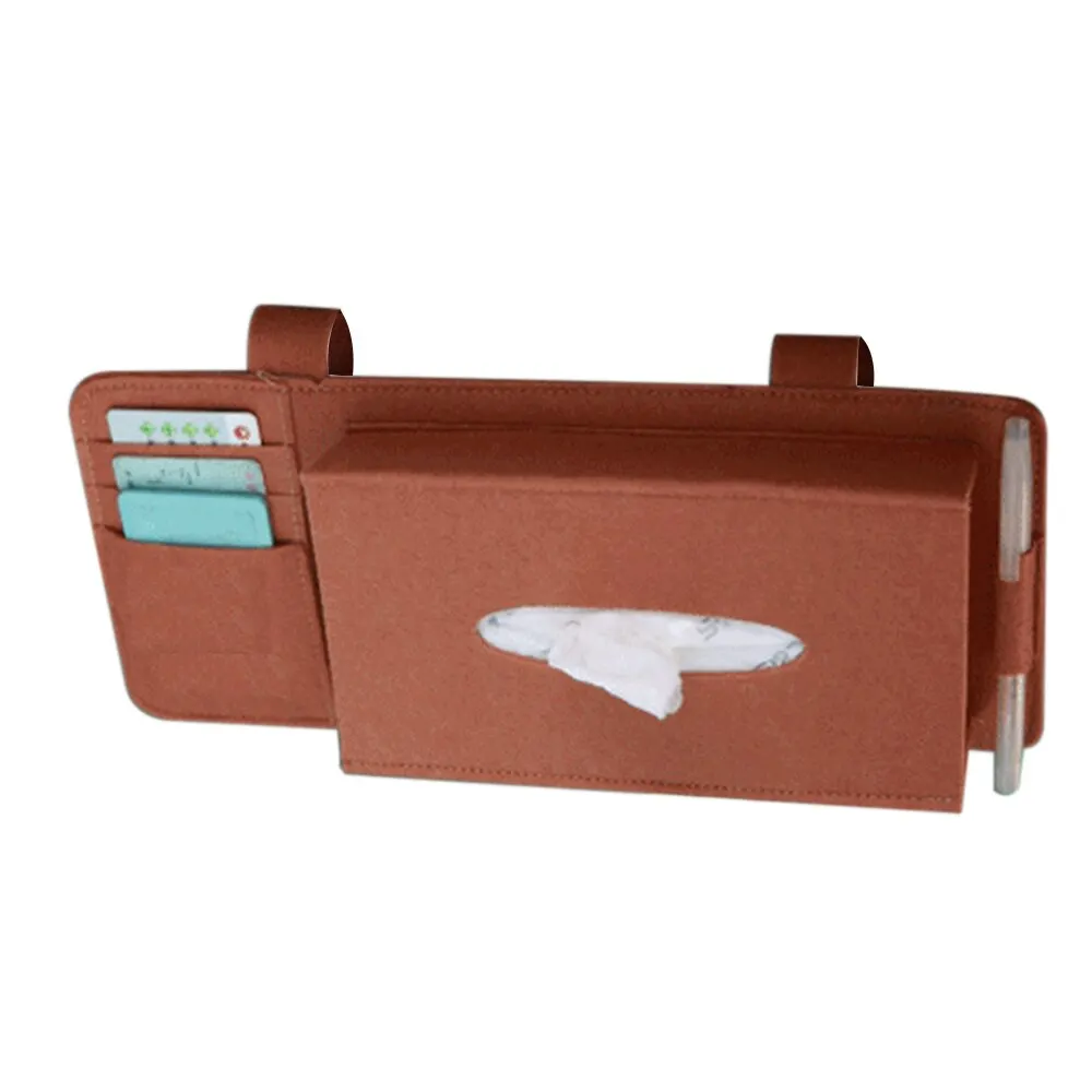 Car Styling Case Sun Visor Type Wool Felt Hanging Tissue Box Car Napkin Holder Pocket Organizer Pouch Card Storage