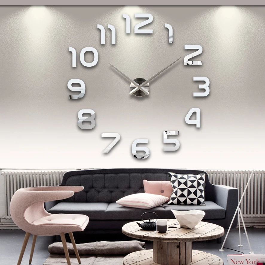 2019 նոր տաք հյուրասենյակի պատի ժամացույցը 3D ժամացույցներ ակրիլ հայելիի կպչուն ասեղ Ժամանակակից քվարց ժամանակակից diy ռեժիմ դիտեք անվճար առաքում
