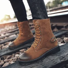 Черные модные мужские ботинки с высоким берцем обувь из PU искусственной кожи на нескользящей подошве мотоциклетные ботинки мужская зимняя обувь, большие размеры 39-45