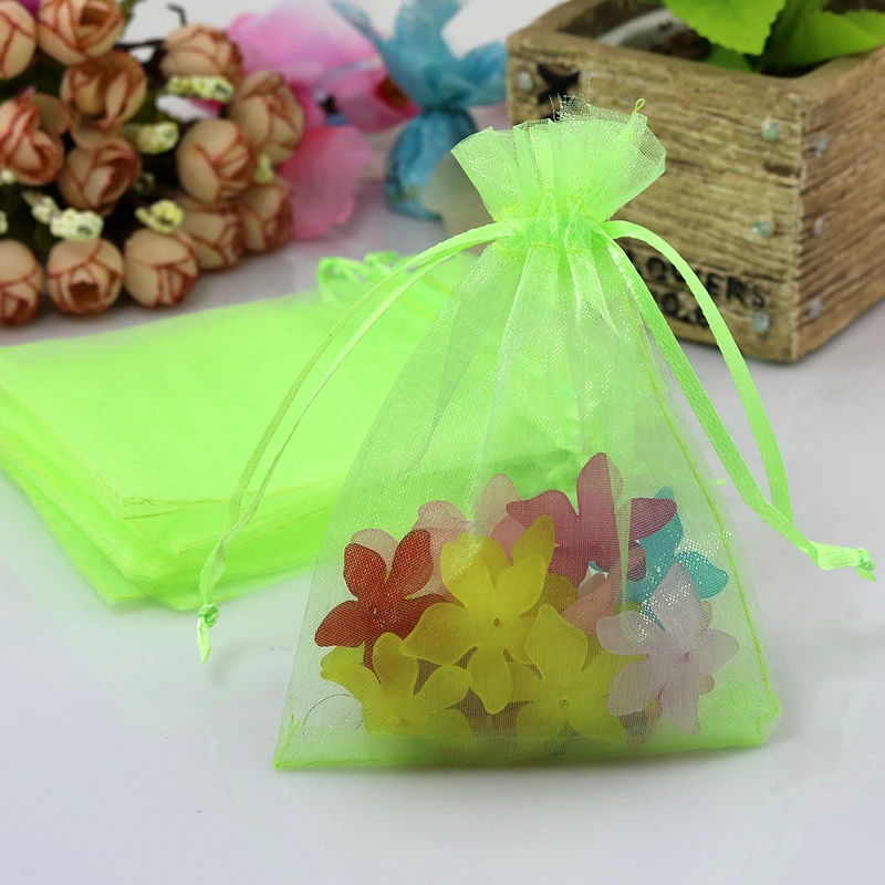 Оптовая продажа 100 шт. 7*9 см светло-зеленый органзы Сумки небольшой шнурок сумка свадьбы конфеты подарочная упаковка ювелирных изделий
