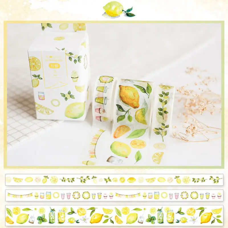 

Coloffice 3PCs/Set Yellow Lemon Series Masking Tape Adhesive Tape Sticker Paper Korean Kawaii Scrapbooking Stationery Supplies