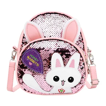 

Women Mini Sequins Backpack Cute Rabbit Ears Lovely Leather Shoulder Bag Leather Messenger Rabbit Ears Rucksack for girls #C