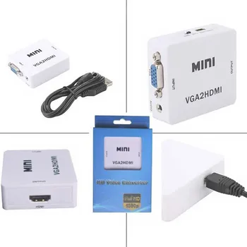 

New wholesale 1PCS mini VGA to HDMI converter with audio for PC laptop to HDTV Projector in retail package VGA to HDMI converter