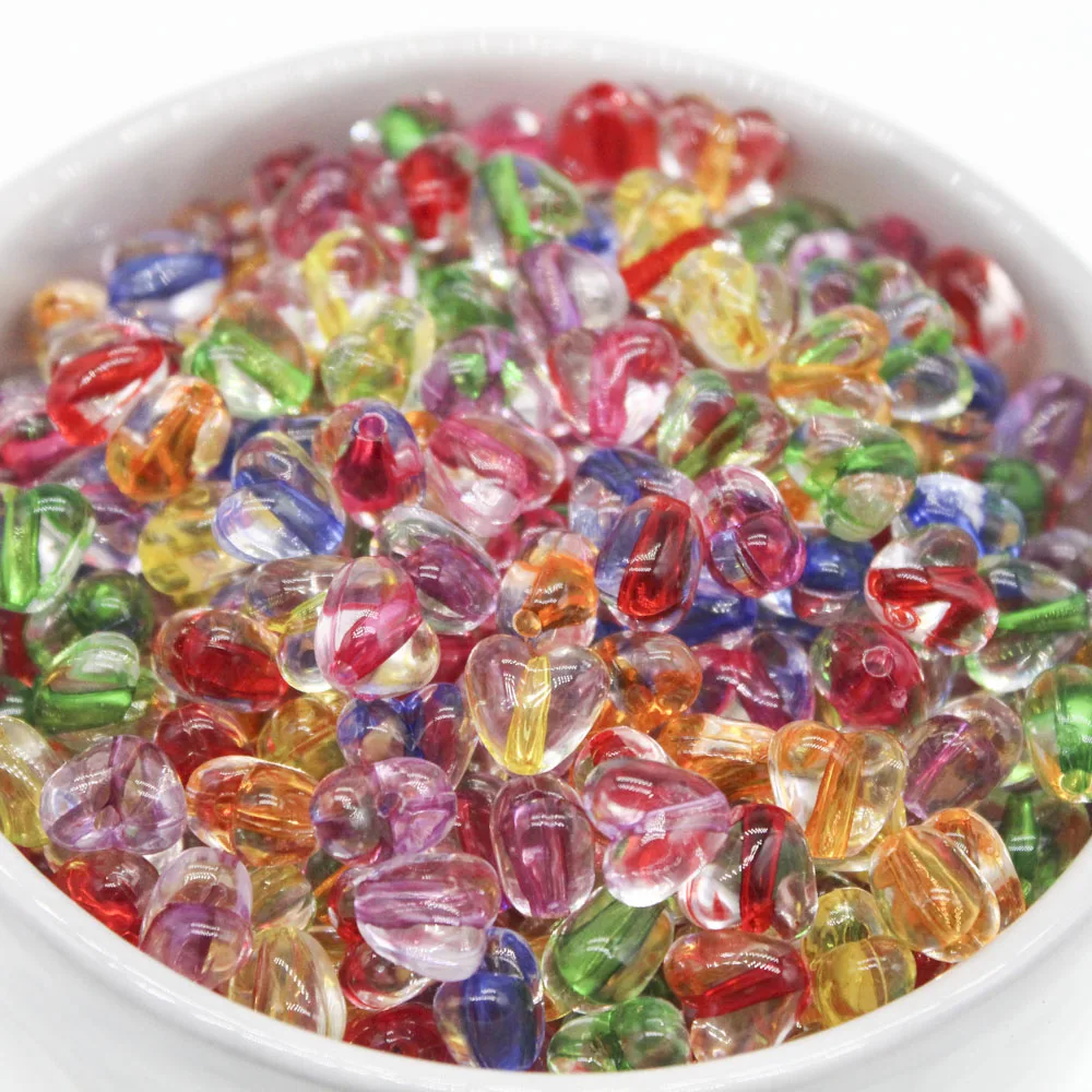 

2018New Transparent Acrylic Spacer Beads Heart Mixed 10mm Bright colors in the holes For jewelry Making
