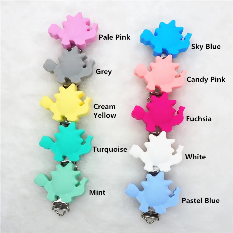 Chengkai 10pcs Silicone Dinosaur Teether Clips DIY Animal Baby Pacifier Dummy Soother Teething Nursing Jewelry Sensory Toy Clips