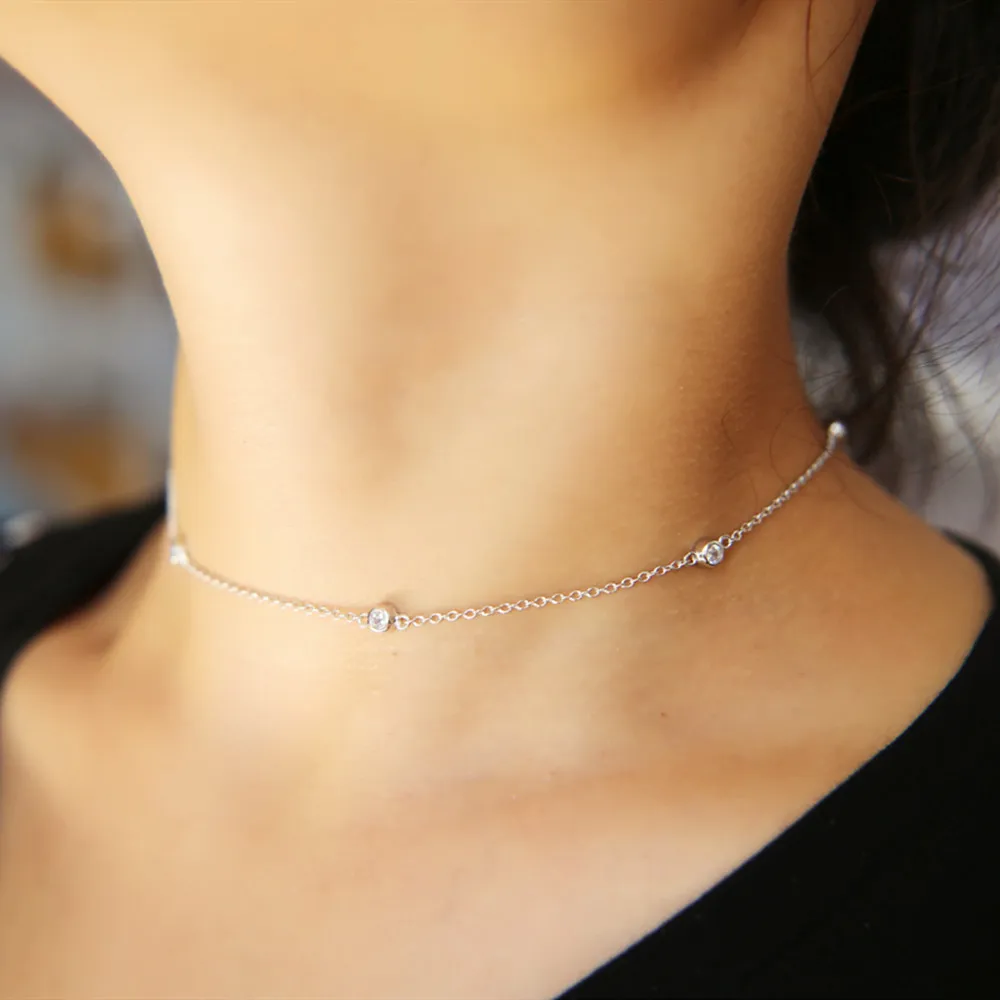 

Dainty Gold Color Chain Tiny round Layering Choker Necklace for Women Bijou 925 sterling silver Necklaces Pendants Simple style