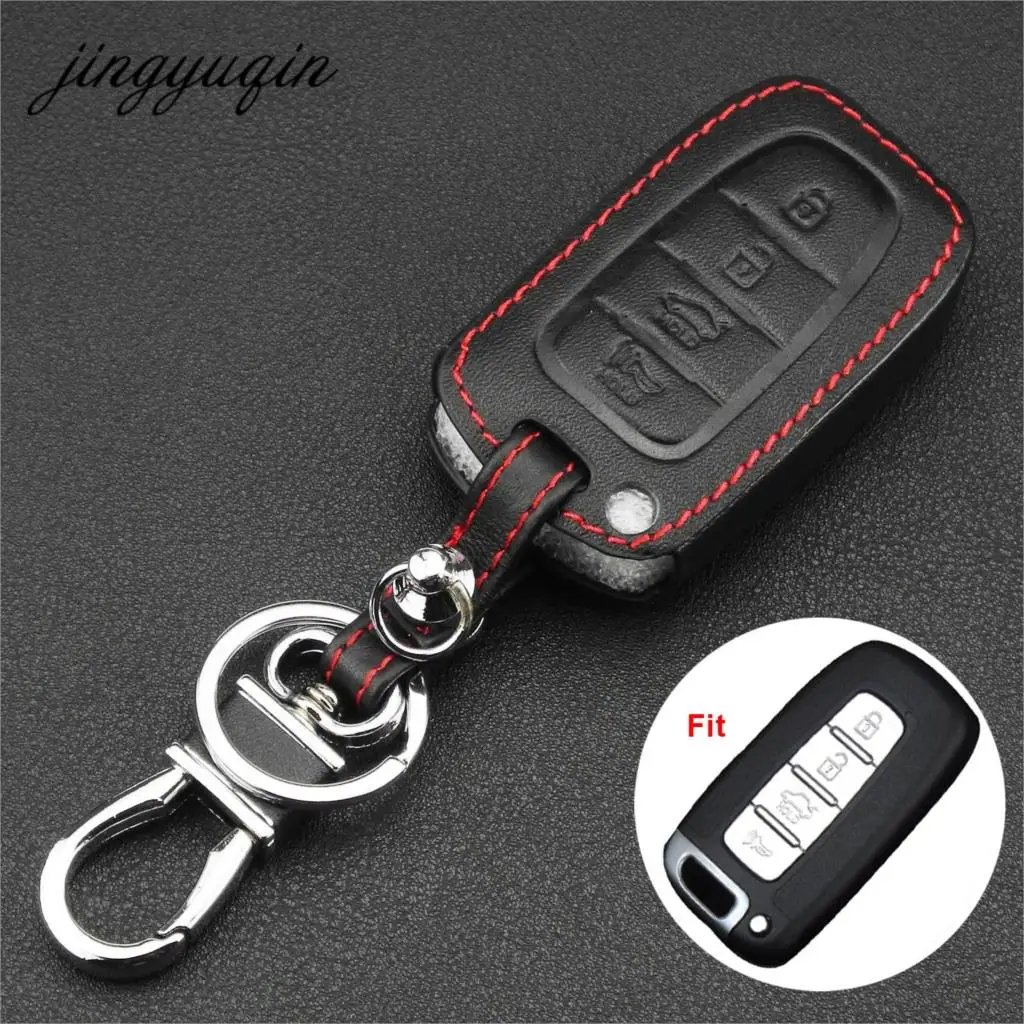 

jingyuqin Leather Cover Case for KIA K2 K5 K7 Rio Soul Sportage Cerato for for Hyundai I30 I45 Ix35 Elantra 4BTN Car Remote Key